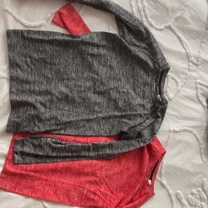 Gray and Red Long Sleeve Tops